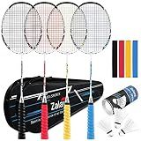 Zalava Professional Badminton Rackets Set, Lightweight Badminton Racquets, 4U Badminton Set 4 Pack, Carbon Fiber, for Beginners, Advanced Players, Teens, Family Fun & Outdoor Activities