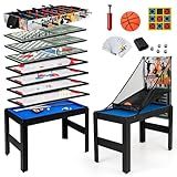 GYMAX Multi Game Table 48", 14 in 1 Combo Game Table w/Basketball, Billiards, Foosball, Ping Pong, Hockey, Shuffleboard, Bowling, Chess, Checkers, Backgammon, Tic Tac Toe for Game Room, Family Night