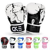 CKE Kids Boxing Gloves for Kids Boys Girls Junior Youth Toddlers Age 5-12 Years Training Boxing Gloves for Punching Bag Kickboxing Muay Thai (Black/White)