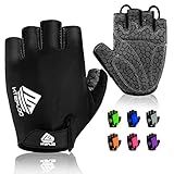 HTZPLOO Bike Gloves - Cycling & Biking Gloves for Men & Women with Anti-Slip, Shock-Absorbing Pad, Light Weight, Nice Fit, Half Finger (Black, Large)