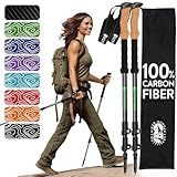 100% Carbon Fiber Trekking Poles by USA Brand - Ultra Strong Lightweight Collapsible Hiking Poles with Cork and EVA Foam Grips & Quick Adjustable Flip Locks
