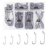 UCEC 100pcs/Box Fishing Hooks - Offset Shank Round Bend Worm Hooks for Bass - High Carbon Steel Saltwater & Freshwater - 6 Sizes: #1 1/0 2/0 3/0 4/0 5/0