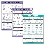 3 Pack - Pilates Workout Posters Volume 1 & 2 + Yoga Poses - Pilates Mat Work Exercises - Fitness Chart Set (18 x 24, LAMINATED)