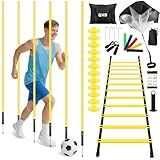 GHB Speed Agility Training Equipment, 6 Agility Poles, 20ft Agility Ladder, 12 Disc Cones, Resistance Parachute, Jump Rope, 4 Resistance Bands, Soccer Training Poles for Speed Agility Training