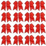 16PCS 8" Large Cheer Hair Bows Ponytail Holder Elastic Band Handmade for Cheerleading Teen Girls College Sports (Red, 1 Count (Pack of 16))