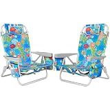 2Pk Aluminum Extra Wide 5-Position Lay Flat Folding Backpack Beach Chairs for Adults, with Cooler Bag, Cup&Phone Holder, Towel Bar for Outdoor Lawn Picnic Sport, Portable Camping Chairs,Tropical Print