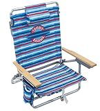 Tommy Bahama 5-Position Classic Lay Flat Folding Backpack Beach Chair, Aluminum, Red, White, and Blue Stripe