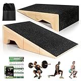 Squat Wedge Block, 2 Pcs Non-Slip Wooden Squat Wedge for Heel Elevation & Weightlifting with Training Poster & Storage, 1800 Lbs Capacity Exercise Slant Board for Calf Stretching & Ankle Mobility