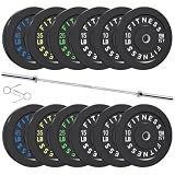 HULKFIT 2-Inch Olympic Rubber Weight Plates Sets, Bumper Plates Set with 7ft Bar, 280LB Set, Colored