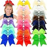 WillingTee 20PCS 8" Large Cheer Bows Ponytail Holders for Girls