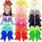 WillingTee 20Pcs 8" Large Cheer Bows for Girls Ponytail Holder Grosgrain Ribbon Cheerleading Bows Elastic Hair Tie Bands for Baby Girls School Colleage Teens Senior Cheerleader