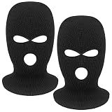 Tmflexe 2 Pack 3-Hole Full Face Mask Ski Mask Winter Balaclava Cap Knitted Face Cover for Winter Outdoor Sports Halloween Car Headrest Cover（Black）