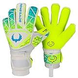 Renegade GK Vortex Wraith Goalie Gloves | 3.5+3mm Hyper Grip & 4mm Duratek | Neon Yellow & Blue Soccer Goalkeeper Gloves (Size 7, Youth, Roll Hybrid Cut, Level 3)