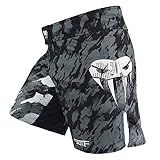 SOTF MMA Boxing Fight Shorts Mens Stretch Sports Training Shorts, Gray With Pocket, L for waist 36-37inch