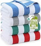 Utopia Towels 4 Pack Cabana Stripe Beach Towel, 30 by 60 Inches, Oversized 100% Ringspun Cotton Pool Towels, Highly Absorbent Bath Towels for Beach