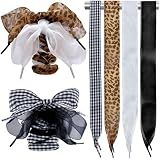 Lapanjuor 4 Pairs Shoelaces for Sneakers,Fashion Soft Satin Ribbon Shoe Laces for Women Girls,Leopard Plaid Checkered Casual Shoestring (color B)