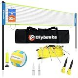 32ft Regulation Size Portable Outdoor Volleyball Net Set System for Backyard Beach with Height Adjustable Poles, PU Volleyball and Pump, Carry Bag, Boundary Line - Easy Set Up & Anti-Sagging