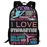 ALIFAFA Kids I Love Gymnastics School Backpack Bookbag for Teens Boys Girls, Blue Pink School & Travel Backpacks for Elementary Middle High College Students, Unique Casual 17 Inch Daypack Rucksack