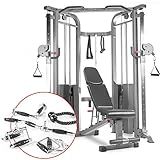 XMARK Functional Trainer with Dual Weight Stacks, All-in-One Cable Machine & Crossover for Full Body Strength Training at Home or Garage Gym, Upgraded Machine Attachments and Weight Bench