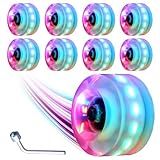Nezylaf Light Up Roller Skate Wheels 8 Pack, 78A Hardness LED Skateboard Wheels with Premium ABEC-9 Bearings, Illuminating Roller Skate Accessories for Outdoor Indoor Quad Skates