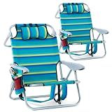 Canpsky 2 Pack Lightweight Portable Camping Beach Chair for Adults, Outdoor Lay Flat Folding Beach Chairs with 5 Positions, Backpack Beach Chair with Towel Bar, Zipper Pouch, Cup Holder, NEW Striped