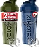 VELOMIX 2 Pack 28oz Protein Shaker Bottle for Protein Mixes, Blue/Green