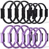 Motionchic 12 Pcs Pilates Rings 14 Inch and 12 Inch Exercise Ring Magic Circle Yoga Ring Lightweight Flexible Workout for Fitness Training Physical Therapy Full-Body Toning and Shaping (Black,Purple)