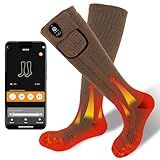 SAVIOR HEAT Heated Socks for Men Women, App Control Merino Wool, 7.4V Rechargeable Electric Battery Ski Socks, Smart Safety 3 Heat Levels for Winter Skiing Hunting Work Hiking Riding Fishing (Large)