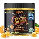 zipvit Creatine Monohydrate Gummies (5g) – Pre-Workout Energy & Muscle Growth Support for Men & Women | Orange Electrolyte Gummies (135 Count)