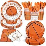 168PCS Basketball Party Supplies for Teenagers Sports Themed Birthday Party Decorations Basketball Team Paper Plates Napkin Cups Forks Knives Tableware for 24 Guests