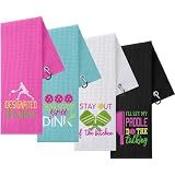 Hosuly 4 Pcs Dinkball Towel 16" x 24" Microfiber Waffle Athletic Towel with Clip Dinkball Lover Gift for Men Women Pi Day Mothers Day Party Favors(Women,Elegant)