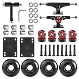 AXDT Skateboard Wheels Set,Include Skateboard Trucks, Skateboard Wheels 52mm, Skateboard Bearings, Skateboard Pads, Skateboard Hardware 1" (Black Truck & Black Wheel)