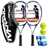 OPPUM 2-Pack Adult Tennis Rackets, 105 Sq Inch Oversized Head Pre-Strung for Beginners and Intermediate, Arm Friendly Vibration Control Set with Bag and Balls