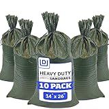 DURASACK Heavy Duty Sand Bags with Tie Strings Empty Woven Polypropylene Sand-Bags for Flood Control with 1600 Hours of UV Protection, 50 lbs Capacity, 14x26 inches, Green, Pack of 10