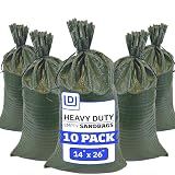 DURASACK Heavy Duty Sandbags with Ties, 14x26, Empty, Green, Pack of 10