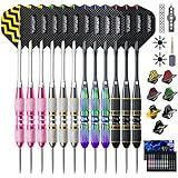 Turnart Darts Metal Tip Set - Steel Tip Darts Darts Set Professional Metal Darts Dart Board Set 12 Pcs 24 Gram 20 O-Rings Aluminum Darts Shafts 24 Extra Flights Darts Tool