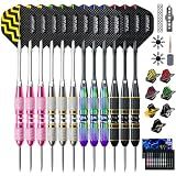Turnart Darts Metal Tip Set - Steel Tip Darts Darts Set Professional Metal Darts Dart Board Set 12 Pcs 24 Gram 20 O-Rings Aluminum Darts Shafts 24 Extra Flights Darts Tool