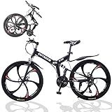 Omelaza 26 ich Folding Mountain Bike, 21 Speed High Carbon Steel Mountain Bike for Adults with 27 Inches Durable Tires, Front Suspension Folding Bicycle for Women and Man