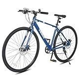 VIRIBUS Hybrid Bikes, 28 inch Road Bike for Tall Men, Lightweight Aluminum 700C City Bike Adults, 7 Speed Mens Commuter Bicycles, Hybrid Bicycle Men, Blue Large