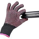 AFT90 Heat Resistant Glove for Hair Styling, Curling Iron, Flat Iron and Curling Wand, Pink Edge, Silicone Bump, 1 Piece
