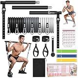 Pilates Bar Kit with Resistance Bands, Upgraded Multifunctional Screw Yoga Pilates Bar with Metal Adjustment Buckle, Portable Home Gym Pilates Bar for Women Men Full Body Workout Equipment Black