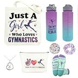 Gymnastics Gifts for Girls – Sports Gift Set with Water Bottle, Canvas Tote Bag, Makeup Bag, Scrunchie, Socks, Necklace & 50 Stickers – Gift for Girls Gymnast, Birthday Gifts for Gymnastics Lovers