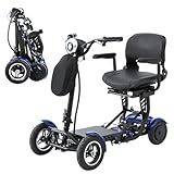 All-Terrain 4-Wheel Foldable Electric Scooter Lightweight Folding Mobility Scooter for Adults & Seniors, 25Miles Long Range, 15.6AH Lithium Battery, 3-Speed Mode, Max Load 300lbs (Standard Blue)
