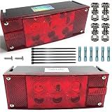 Wave One Marine LED Boat Trailer Light Set, Waterproof Submersible Bright, Low Profile Rectangular, Tinned Wire Brake Tail Lights 12V Sealed Turn Signal Kit (2PCS)