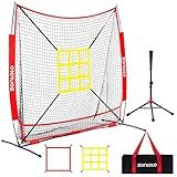 ZONLOLO 6x6ft Baseball & Softball Net for Hitting,Pitching and Batting, Throwing,Baseball net with Sturdy Bow Frame,Battting Tee,Strike Zone, Middle Size,Suitable for Kids! (Red)