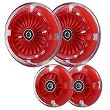 Wheelgoo 120mm 80mm Led Light Up Scooter Replacement Wheels - White Flashing- Compatible with Micro Mini, Maxi Deluxe, Globber 3-Wheeled Kid Kick Scooter, Set of 4 (Red)