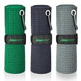 Jiskan Golf Towel Pack of 3 (16" X 16") Waffle Pattern Microfiber Golf Towels for Golf Bags with Club Range Card, Hook Clip and Gift Box, Essentials Golf Accessories for Men Golf Gifts for Men/Women