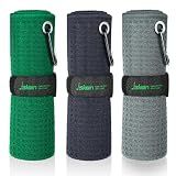 Jiskan Golf Towel Pack of 3 (16" X 16") Waffle Pattern Microfiber Golf Towels for Golf Bags with Club Range Card, Hook Clip and Gift Box, Essentials Golf Accessories for Men Golf Gifts for Men/Women