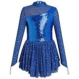 Figure Skating Dress for Girl Sparkly Sequins Mock Neck Toddler Ice Skating Rhythmic Gymnastics Leotard with Chiffon Skirt Teen Ballerina Lyrical Ballet Dance Costume Blue 11-12 Years