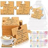 Hushee 50 Sets Employee Appreciation Valentines Day Gifts Bulk Team Work Thank You Coasters Includes Motivational Puzzle Coasters with Cards Organza Bags for New Colleague Employee Coworkers Souvenirs